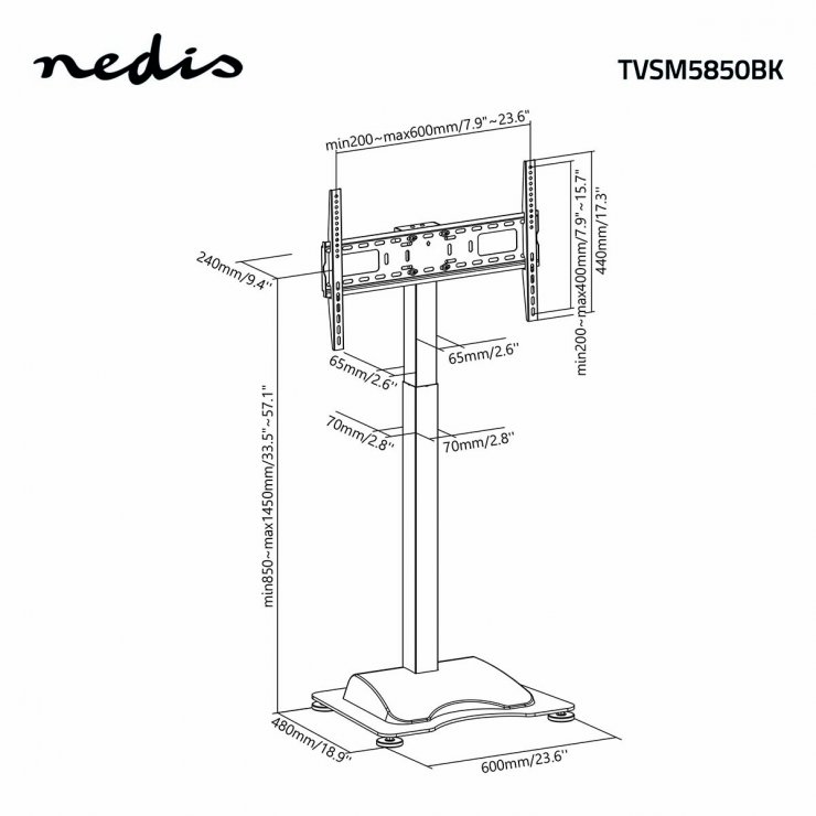Imagine Suport podea pentru TV 37-75" max. 50 kg cu telecomanda, Nedis TVSM5850bk