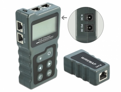 Tester cablu RJ45 / PoE / DC cu LCD, Delock 63110